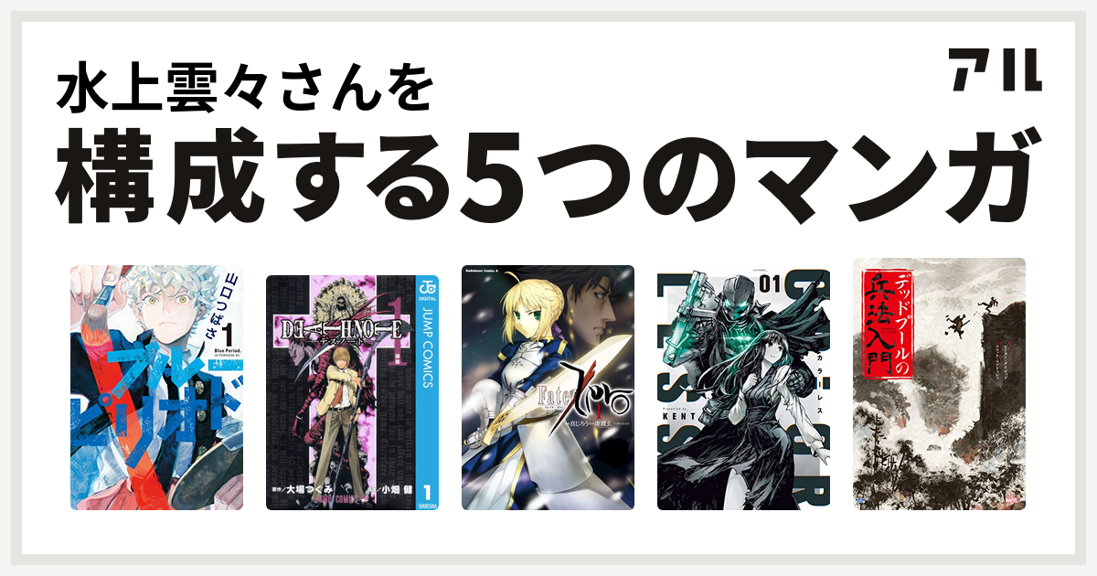 水上雲々さんを構成するマンガはブルーピリオド Death Note Fate Zero カラーレス デッドプールの兵法入門 私を構成する5つのマンガ アル