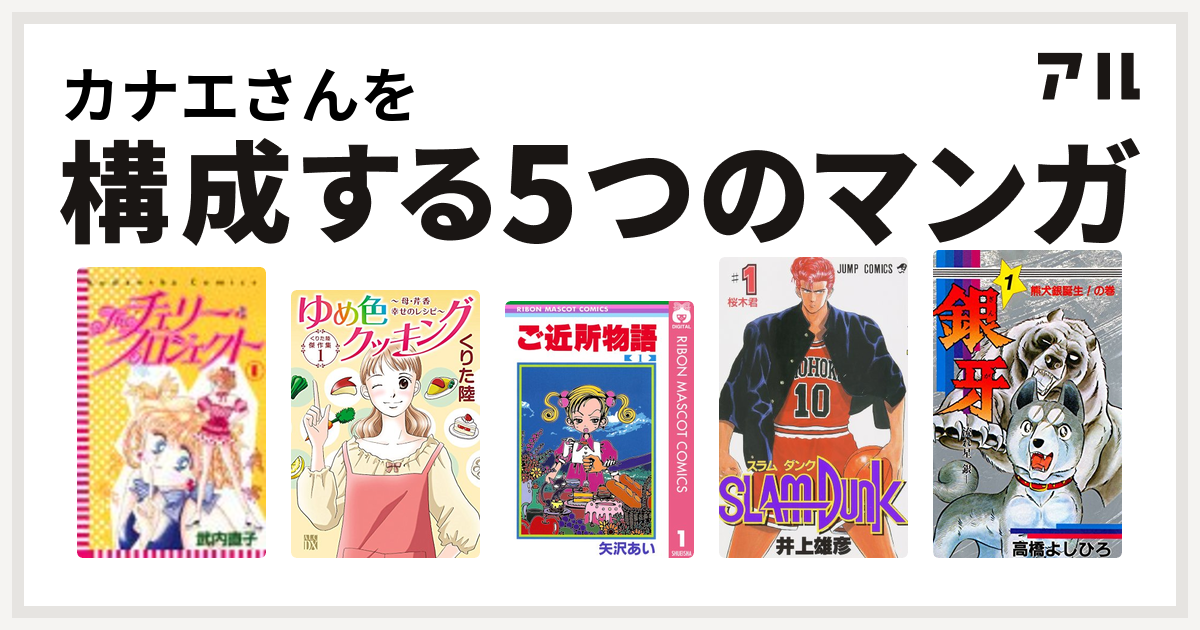 カナエさんを構成するマンガはtheチェリー プロジェクト くりた陸傑作集 ゆめ色クッキング ご近所物語 Slam Dunk スラムダンク 銀牙 流れ星 銀 私を構成する5つのマンガ アル