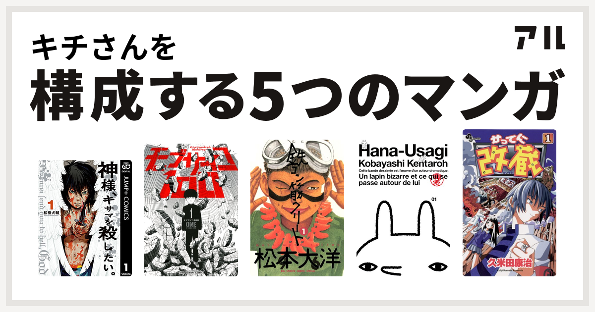 キチさんを構成するマンガは神様 キサマを殺したい モブサイコ100 鉄コン筋クリート 鼻兎 かってに改蔵 私を構成する5つのマンガ アル