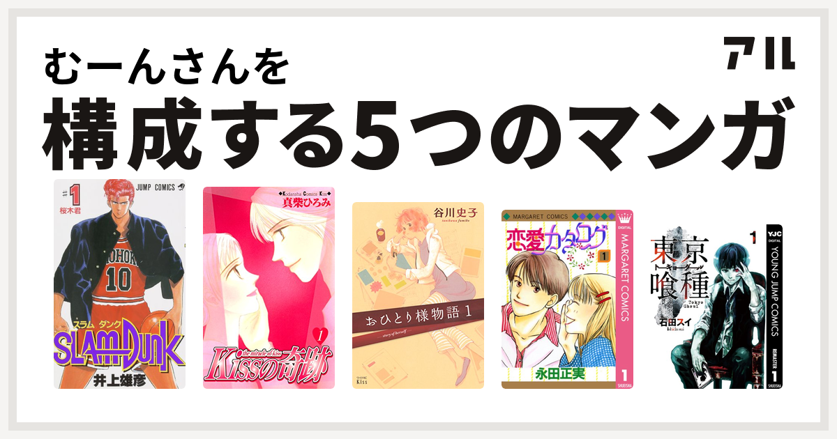 むーんさんを構成するマンガはslam Dunk スラムダンク Kissの奇跡 おひとり様物語 恋愛カタログ 東京喰種トーキョーグール 私を構成する5つのマンガ アル