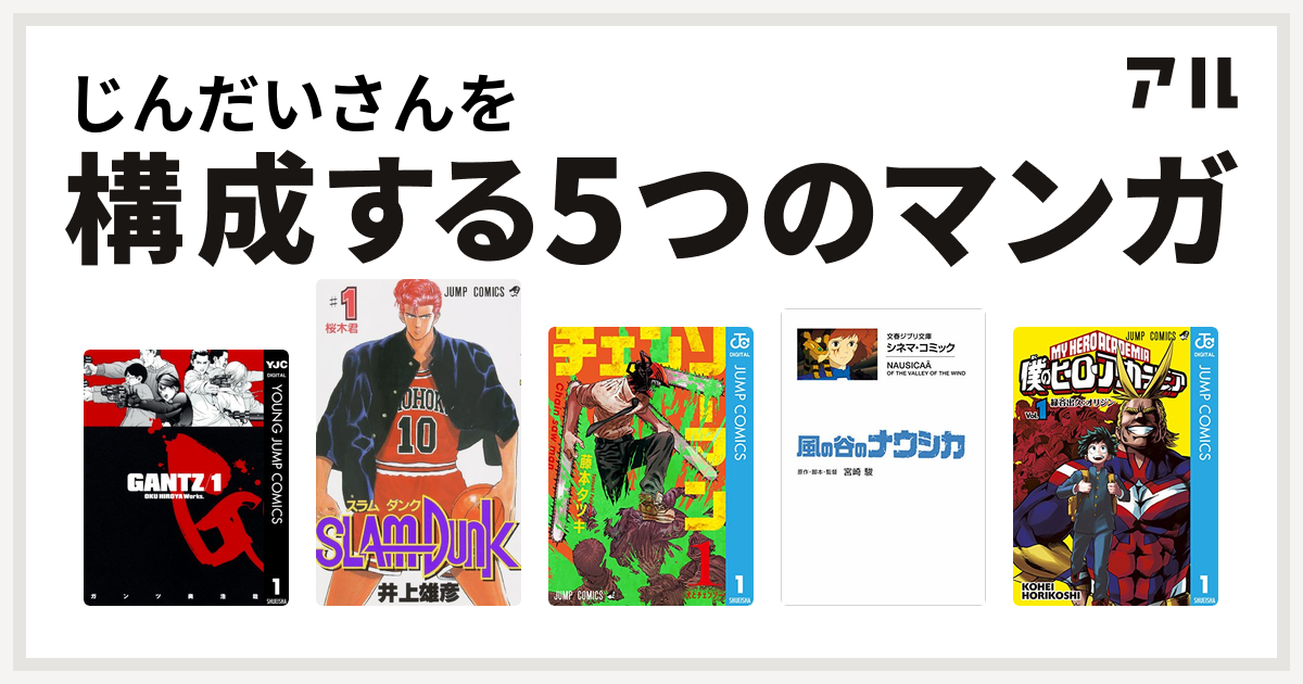 じんだいさんを構成するマンガはgantz Slam Dunk スラムダンク チェンソーマン 風の谷のナウシカ 僕のヒーローアカデミア 私を構成する5つのマンガ アル