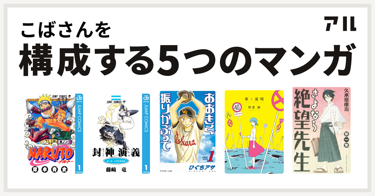 こばさんを構成するマンガはnaruto ナルト 封神演義 おおきく振りかぶって 春と盆暗 さよなら絶望先生 私を構成する5つのマンガ アル