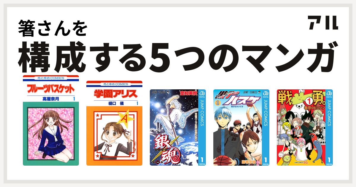 箸さんを構成するマンガはフルーツバスケット 学園アリス 銀魂 黒子のバスケ 戦勇 私を構成する5つのマンガ アル