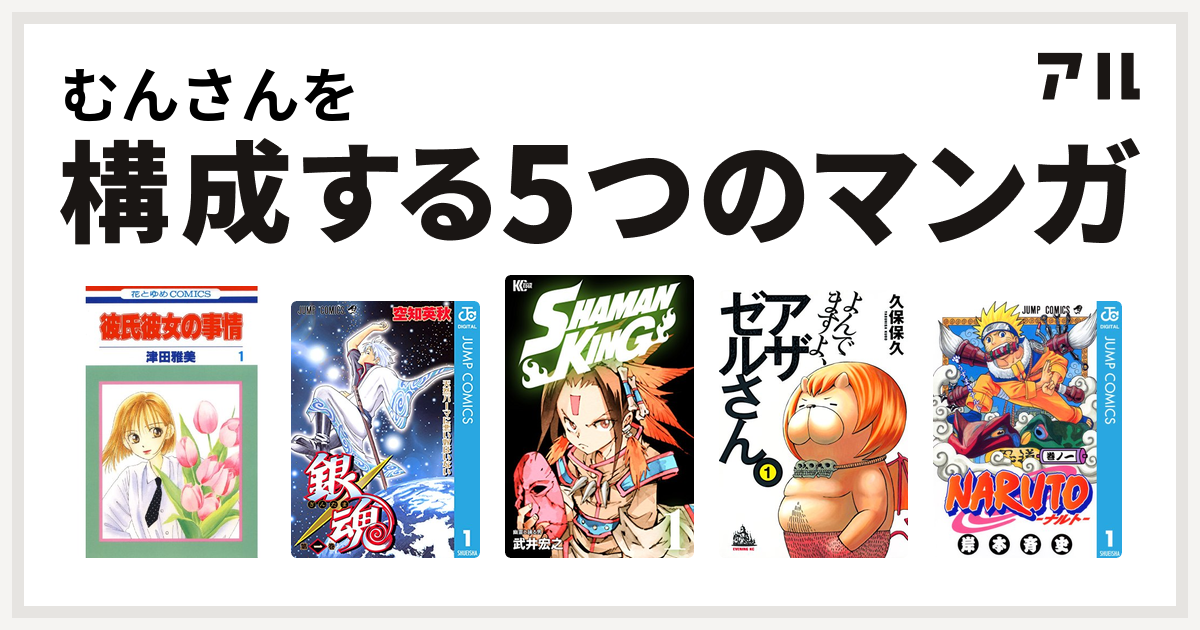 むんさんを構成するマンガは彼氏彼女の事情 銀魂 Shaman King シャーマンキング よんでますよ アザゼルさん Naruto ナルト 私を構成する5つのマンガ アル