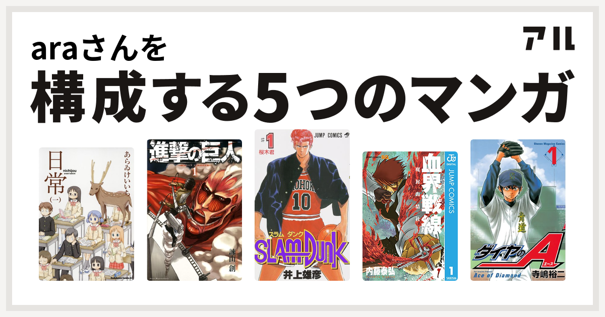 Araさんを構成するマンガは日常 進撃の巨人 Slam Dunk スラムダンク 血界戦線 ダイヤのa 私を構成する5つのマンガ アル