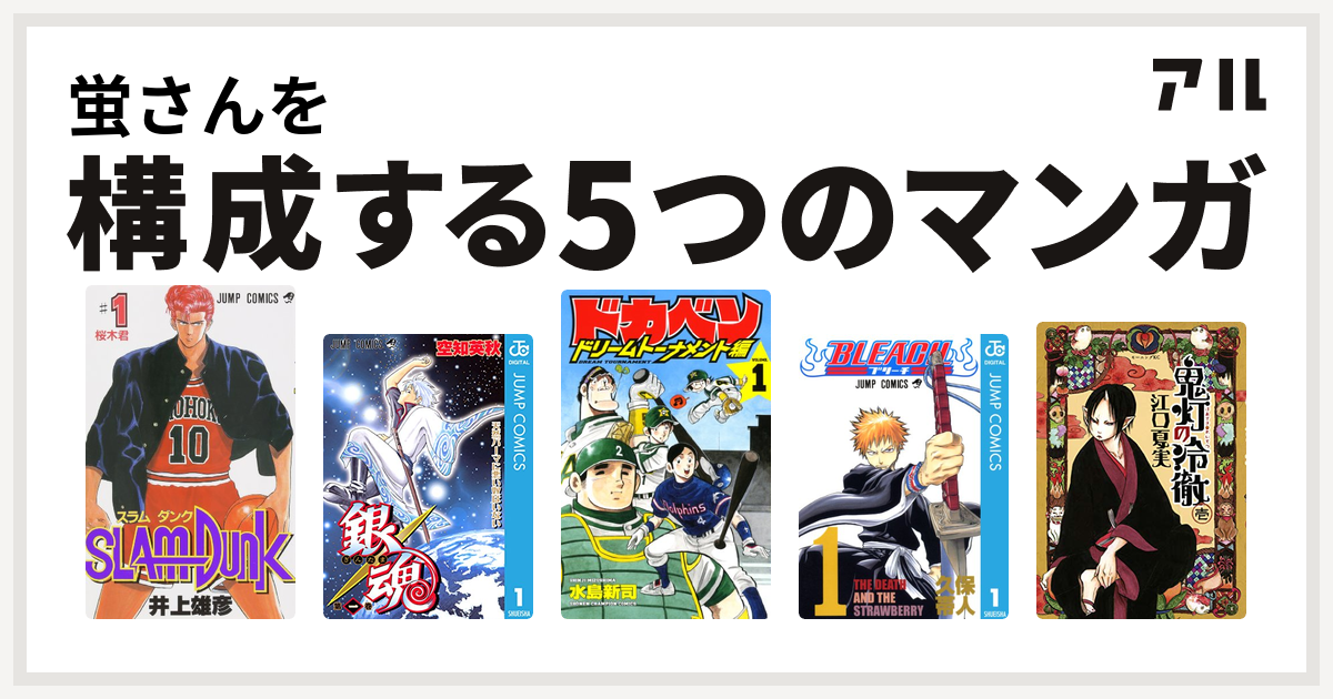 蛍さんを構成するマンガはslam Dunk スラムダンク 銀魂 ドカベン ドリームトーナメント編 Bleach 鬼灯の冷徹 私を構成する5つのマンガ アル