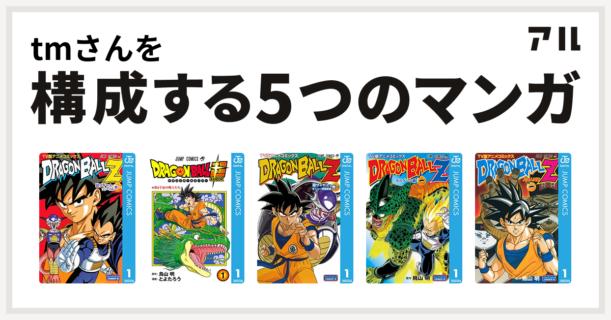 Tmさんを構成するマンガはドラゴンボールz アニメコミックス 超サイヤ人 フリーザ編 ドラゴンボール超 ドラゴンボールz アニメコミックス 超サイヤ人 ギニュー特戦隊編 ドラゴンボールz アニメコミックス セルゲーム編 ドラゴンボールz アニメコミックス 人造人間編