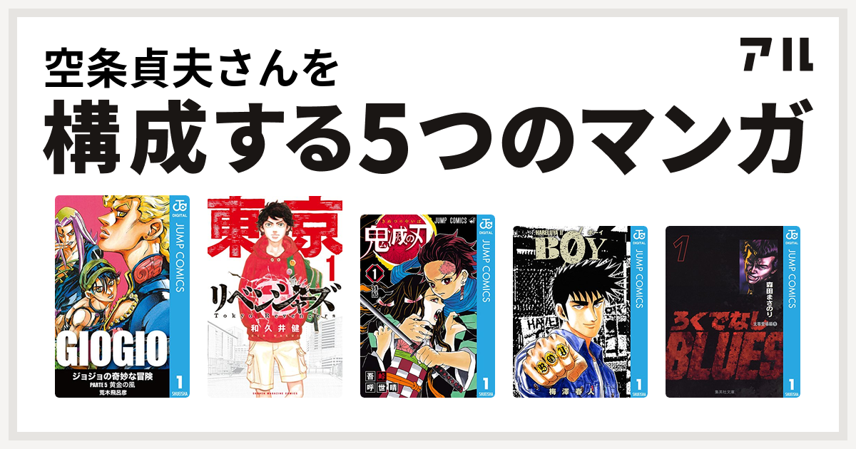 空条貞夫さんを構成するマンガはジョジョの奇妙な冒険 第5部 東京卍リベンジャーズ 鬼滅の刃 Boy ろくでなしblues 私を構成する5つのマンガ アル