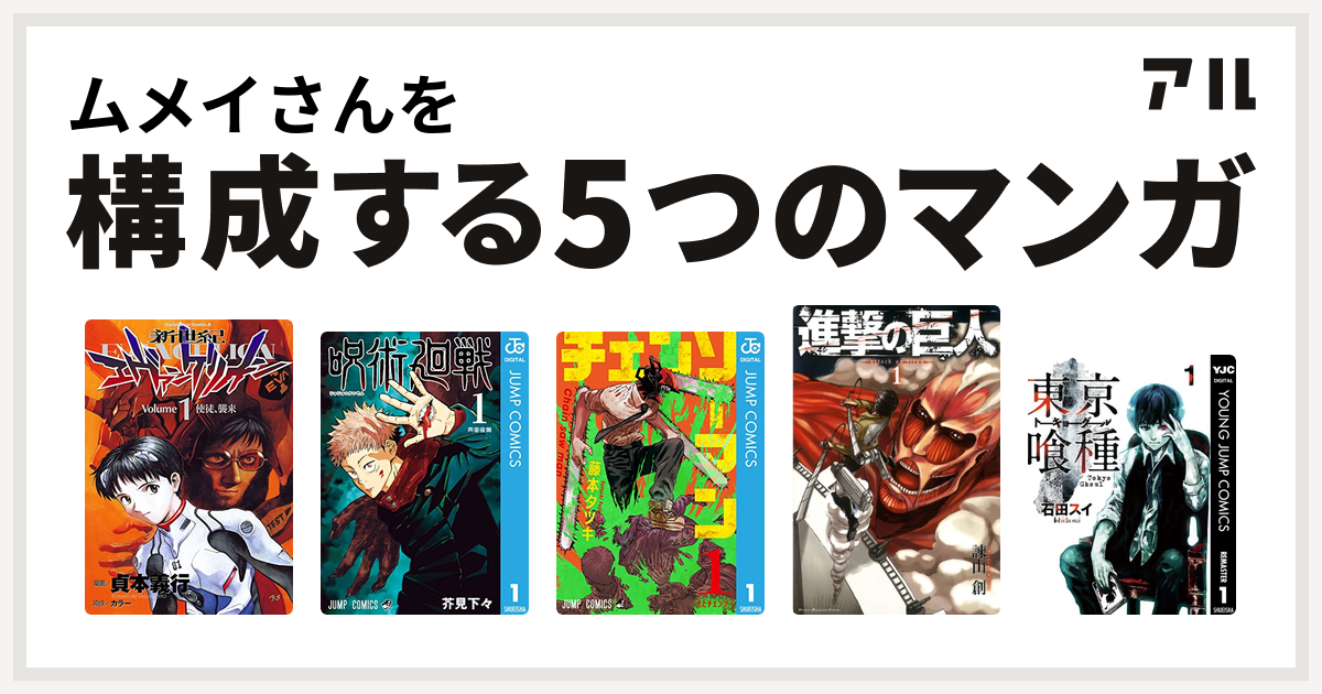 ムメイさんを構成するマンガは新世紀エヴァンゲリオン 呪術廻戦
