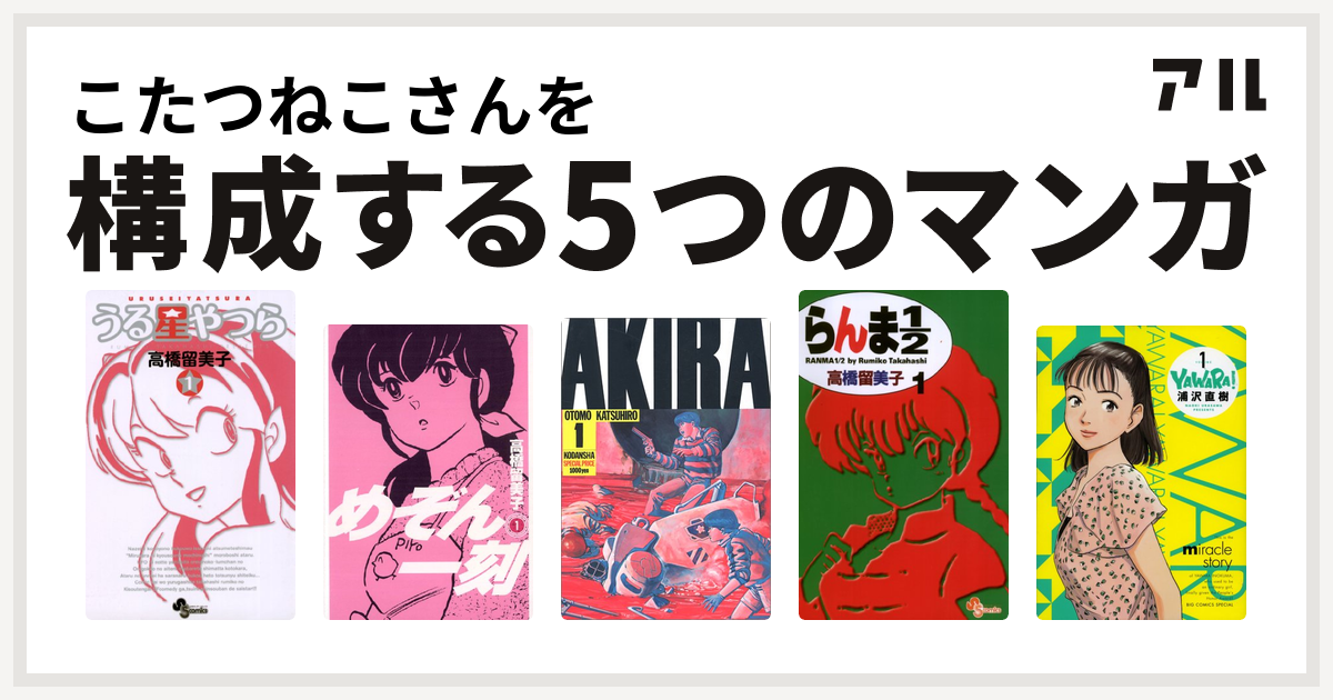 こたつねこさんを構成するマンガはうる星やつら めぞん一刻 Akira らんま1 2 Yawara 私を構成する5つのマンガ アル