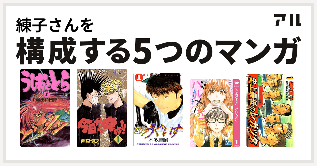 練子さんを構成するマンガはうしおととら 今日から俺は 泣くようぐいす ハル キヨ 史上最低のレガッタ 私を構成する5つのマンガ アル