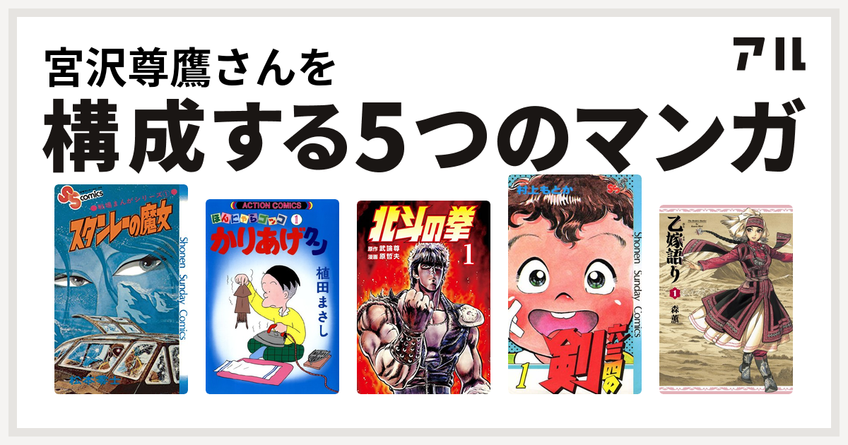 宮沢尊鷹さんを構成するマンガは戦場まんがシリーズ かりあげクン 北斗の拳 六三四の剣 乙嫁語り 私を構成する5つのマンガ アル