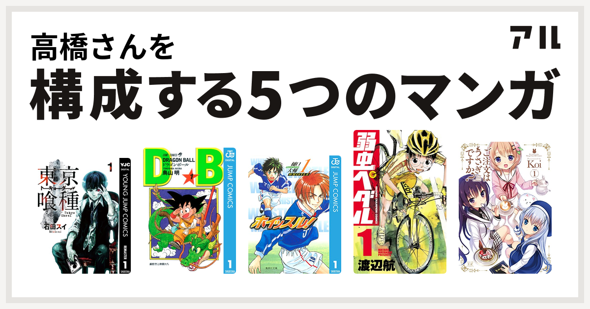 高橋さんを構成するマンガは東京喰種トーキョーグール ドラゴンボール ホイッスル 弱虫ペダル ご注文はうさぎですか 私を構成する5つのマンガ アル