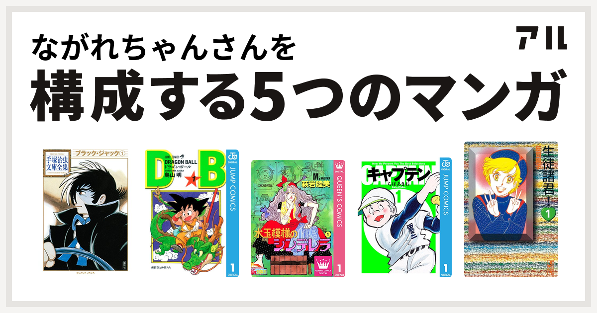 ながれちゃんさんを構成するマンガはブラック ジャック ドラゴンボール 水玉模様のシンデレラ キャプテン 生徒諸君 私を構成する5つのマンガ アル