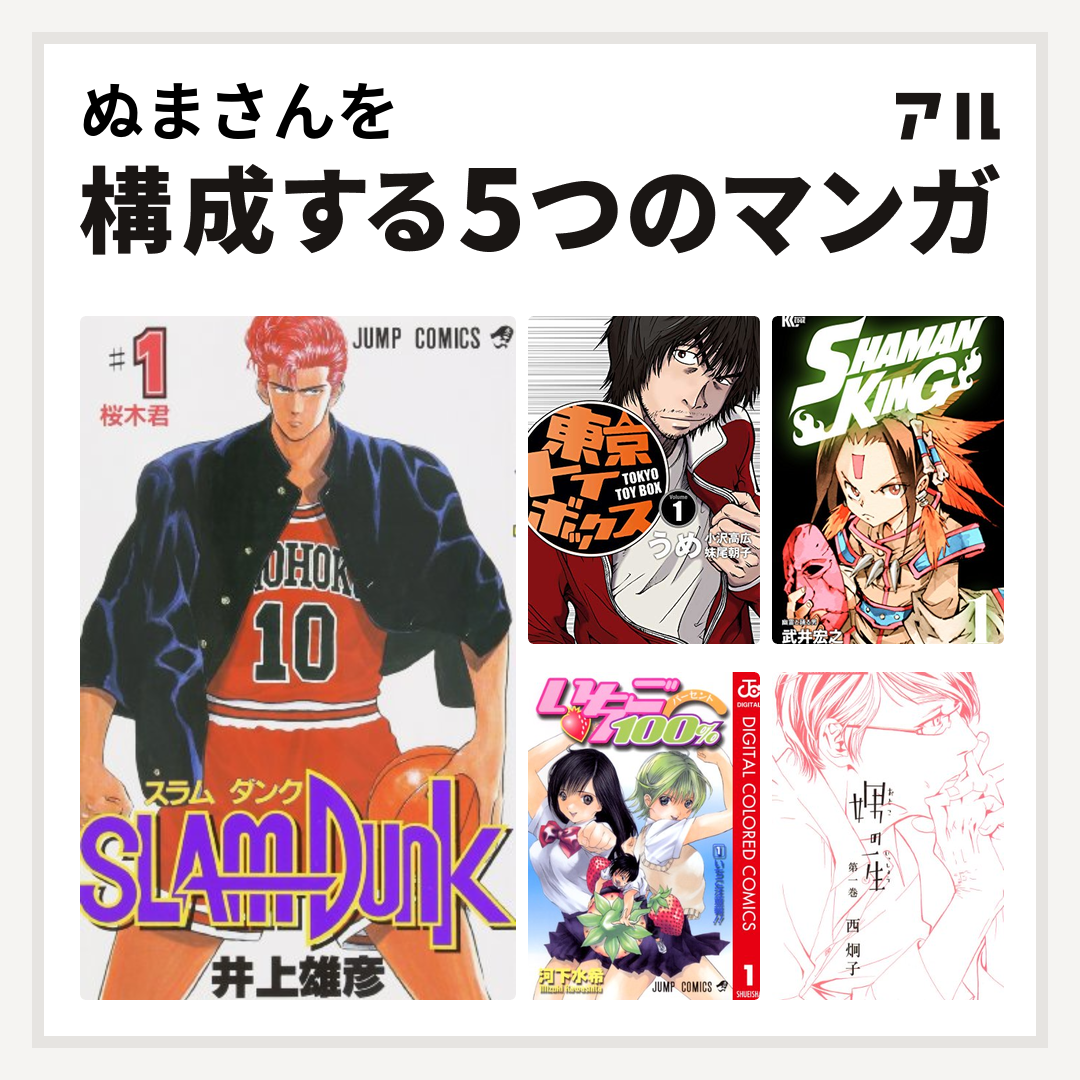 ぬまさんを構成するマンガはslam Dunk スラムダンク 東京トイボックス Shaman King シャーマンキング いちご100 カラー版 娚の一生 私を構成する5つのマンガ アル