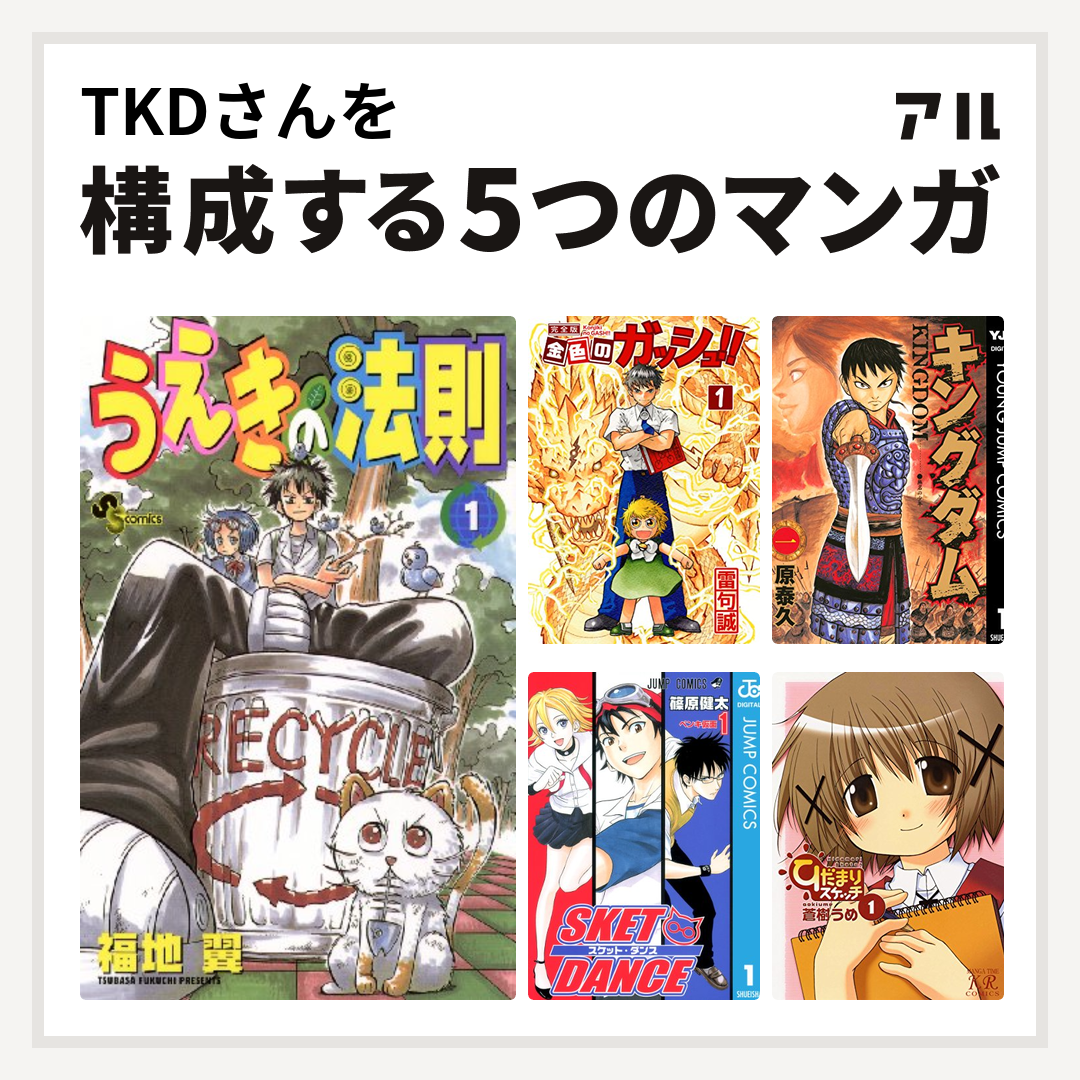 Tkdさんを構成するマンガはうえきの法則 金色のガッシュ キングダム Sket Dance ひだまりスケッチ 私を構成する5つのマンガ アル