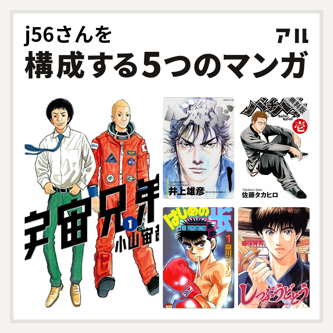 J56さんを構成するマンガは宇宙兄弟 バガボンド バチバチ はじめの一歩 しっぷうどとう 私を構成する5つのマンガ アル