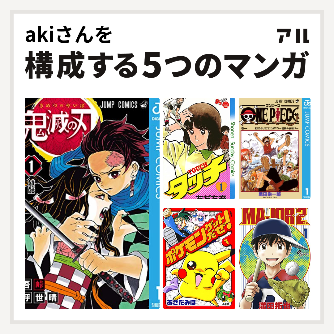 akiさんを構成するマンガは鬼滅の刃 タッチ ONE PIECE ポケモン akiさんを構成するマンガは鬼滅の刃 タッチ ONE PIECE ポケモン