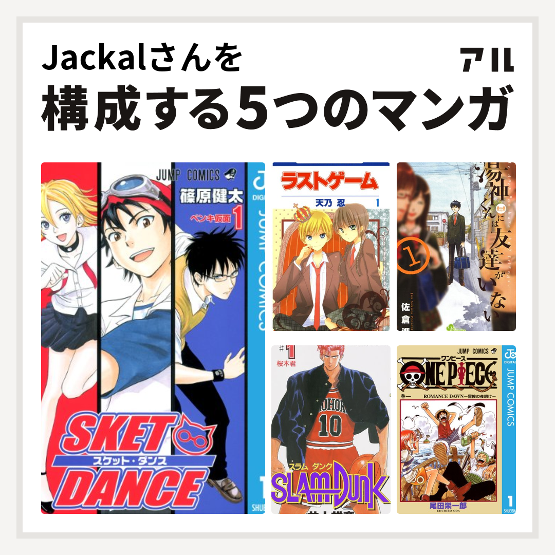 Jackalさんを構成するマンガはsket Dance ラストゲーム 湯神くんには友達がいない Slam Dunk スラムダンク One Piece 私を構成する5つのマンガ アル