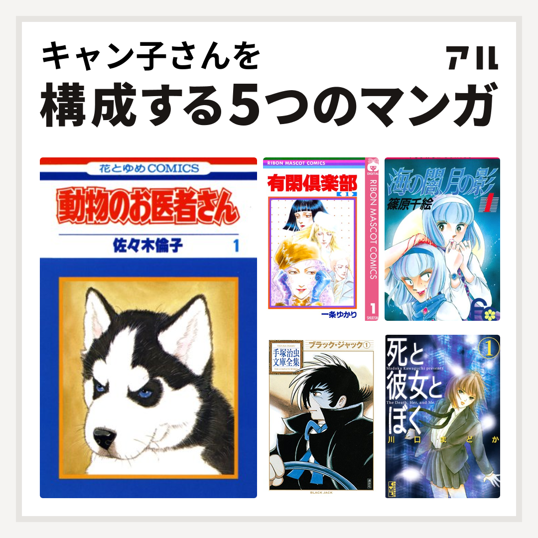 キャン子さんを構成するマンガは動物のお医者さん 有閑倶楽部 海の闇 月の影 ブラック ジャック 死と彼女とぼく 私を構成する5つのマンガ アル