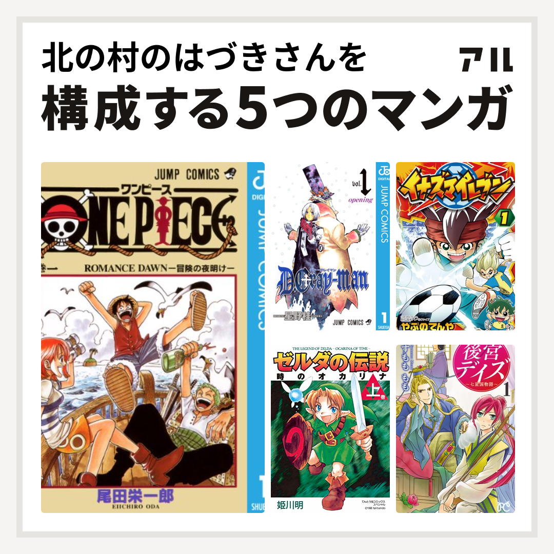北の村のはづきさんを構成するマンガはone Piece D Gray Man イナズマイレブン ゼルダの伝説 時のオカリナ 後宮デイズ 私を構成する5つのマンガ アル