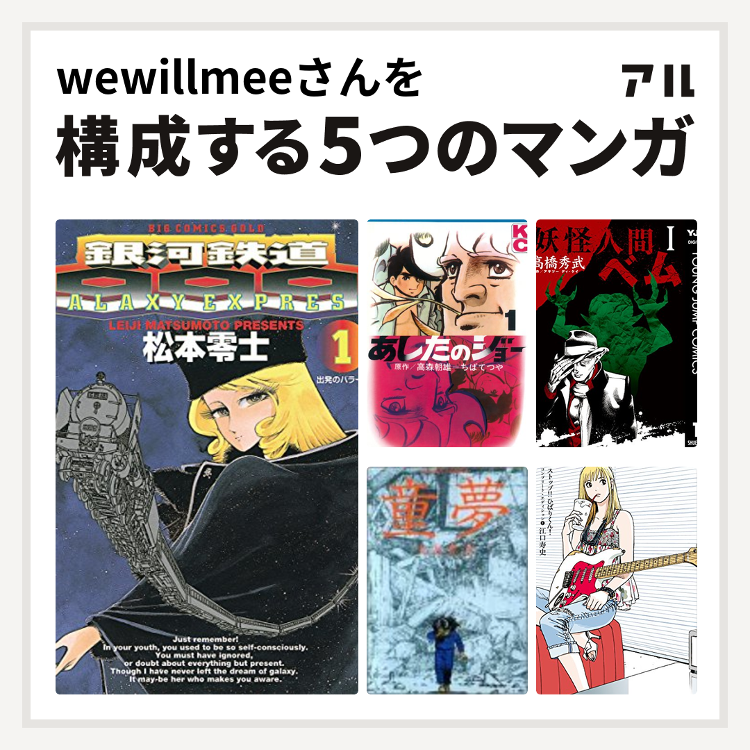 Wewillmeeさんを構成するマンガは銀河鉄道999 あしたのジョー 妖怪人間ベム 童夢 ストップ ひばりくん コンプリート エディション 私を構成する5つのマンガ アル