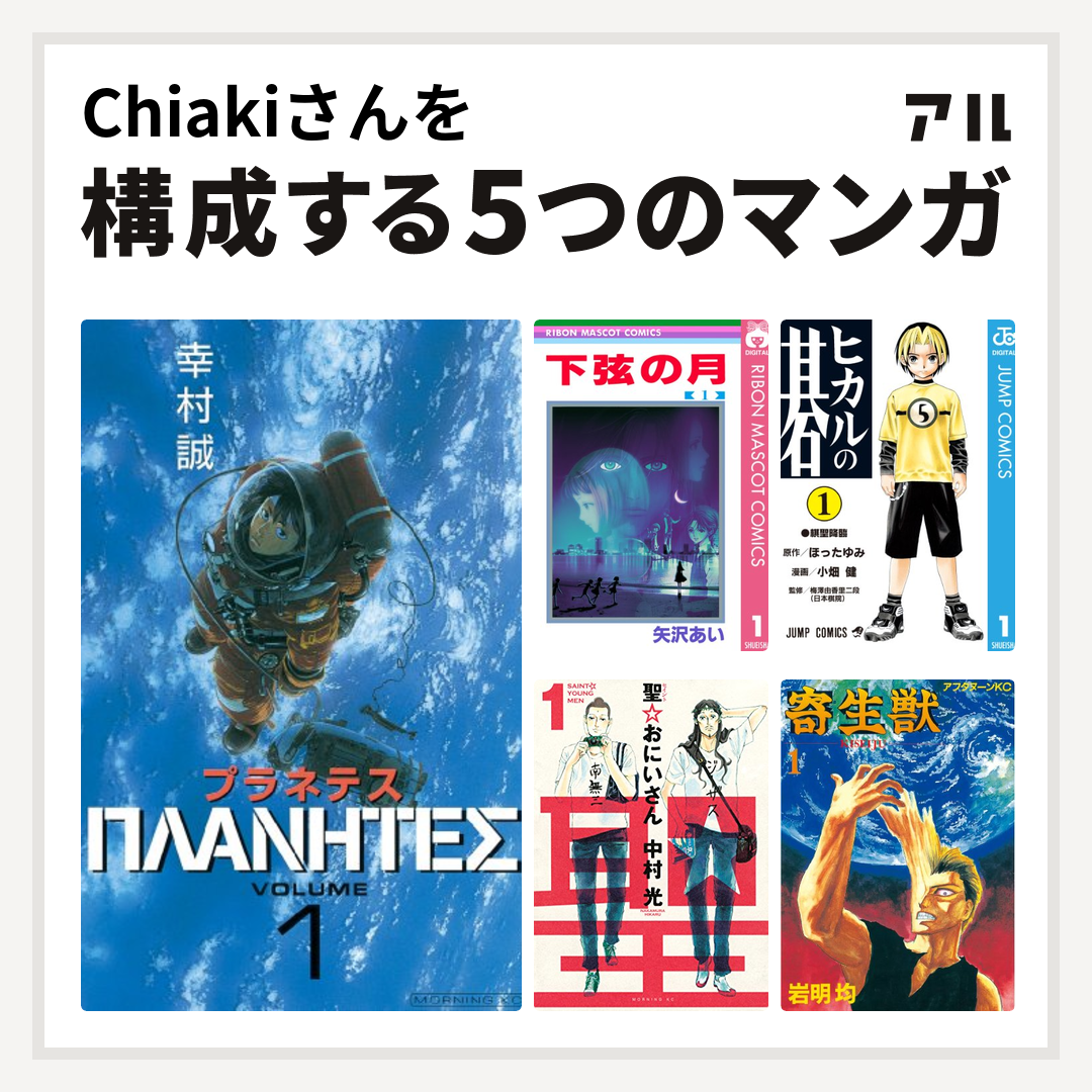 Chiakiさんを構成するマンガはプラネテス 下弦の月 ヒカルの碁 聖 おにいさん 寄生獣 私を構成する5つのマンガ アル