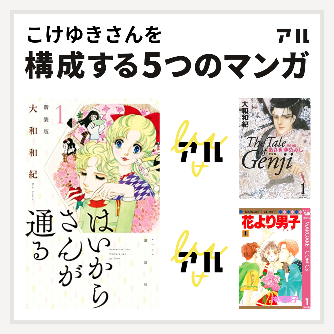 こけゆきさんを構成するマンガははいからさんが通る エースをねらえ! 源氏物語 あさきゆめみし キャンディ・キャンディ 花より男子 -  私を構成する5つのマンガ | アル