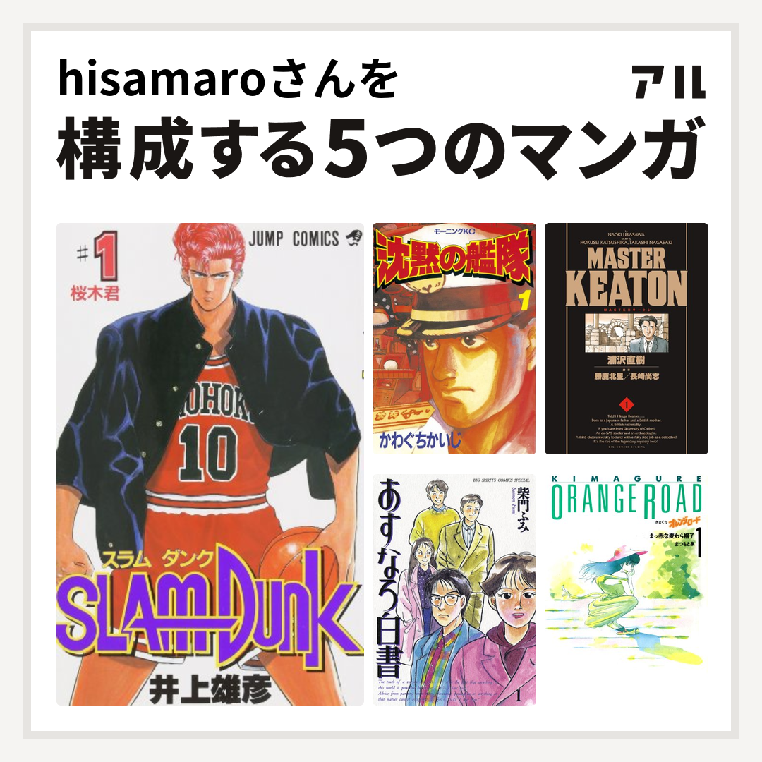 Hisamaroさんを構成するマンガはslam Dunk スラムダンク 沈黙の艦隊 Masterキートン あすなろ白書 きまぐれオレンジ ロード 私を構成する5つのマンガ アル