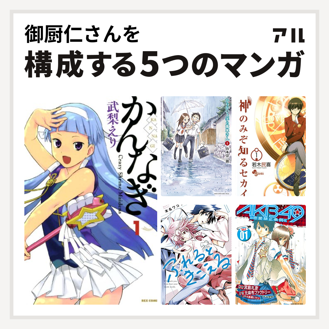 御厨仁さんを構成するマンガはかんなぎ からかい上手の高木さん 神のみぞ知るセカイ ふれるときこえる Akb49 恋愛禁止条例 私を構成する5つのマンガ アル