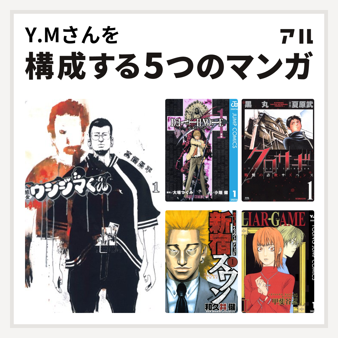 Y.Mさんを構成するマンガは闇金ウシジマくん DEATH NOTE クロサギ 新宿