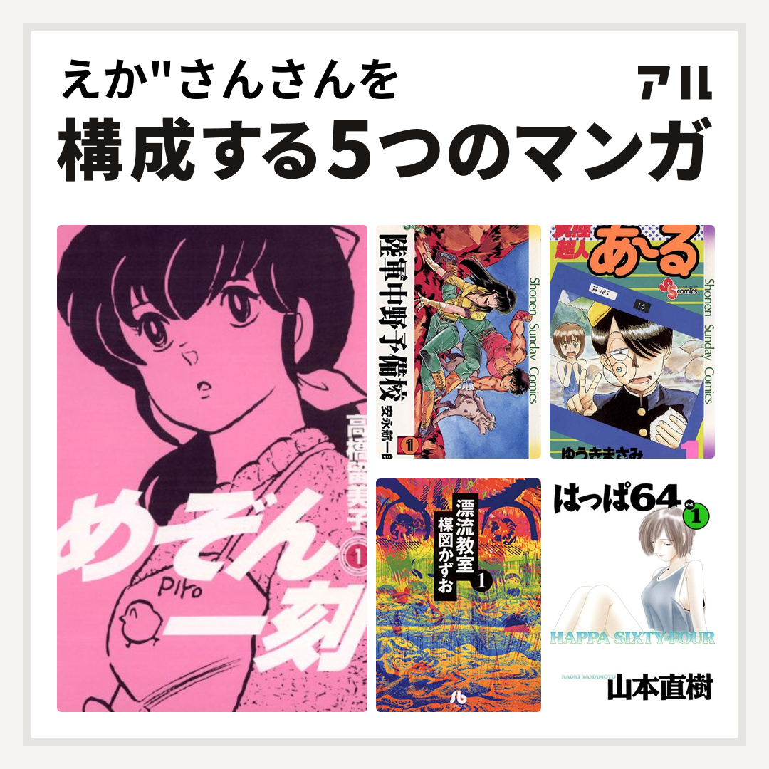 えか さんさんを構成するマンガはめぞん一刻 陸軍中野予備校 究極超人あ る 漂流教室 はっぱ64 私を構成する5つのマンガ アル