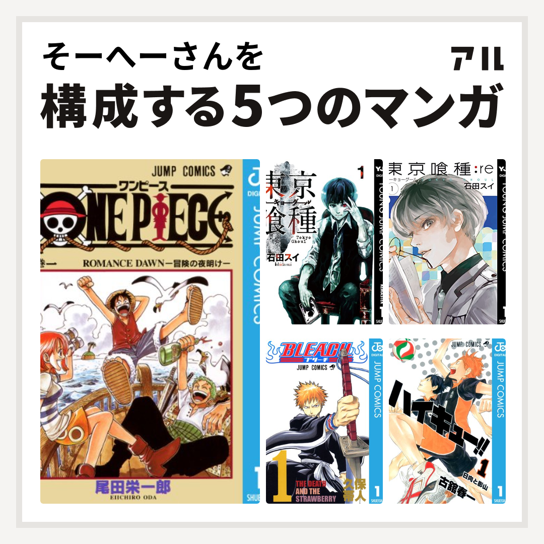 そーへーさんを構成するマンガはone Piece 東京喰種トーキョーグール 東京喰種トーキョーグール Re Bleach ハイキュー 私を構成する5つのマンガ アル