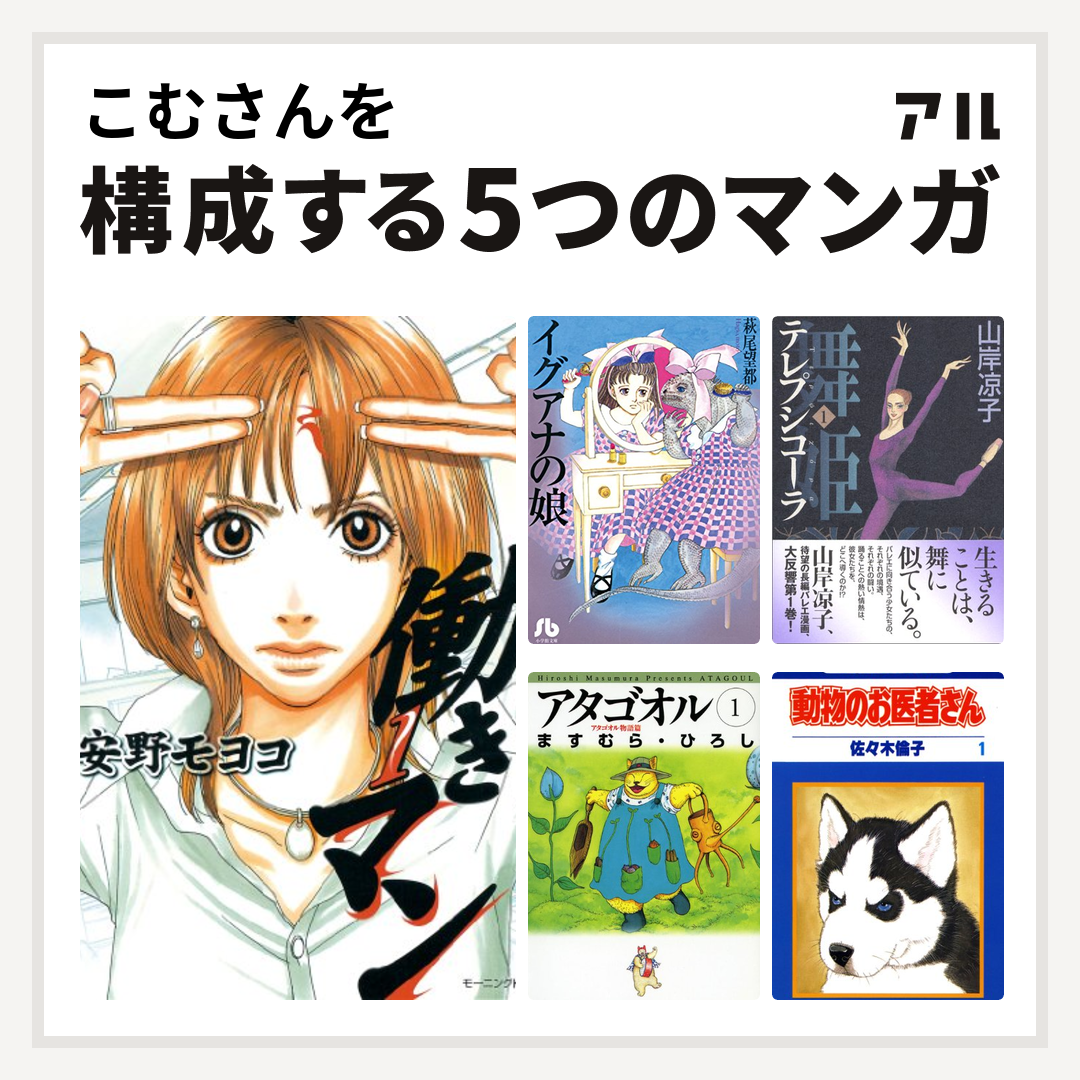 こむさんを構成するマンガは働きマン イグアナの娘 舞姫 テレプシコーラ アタゴオル 動物のお医者さん - 私を構成する5つのマンガ | アル