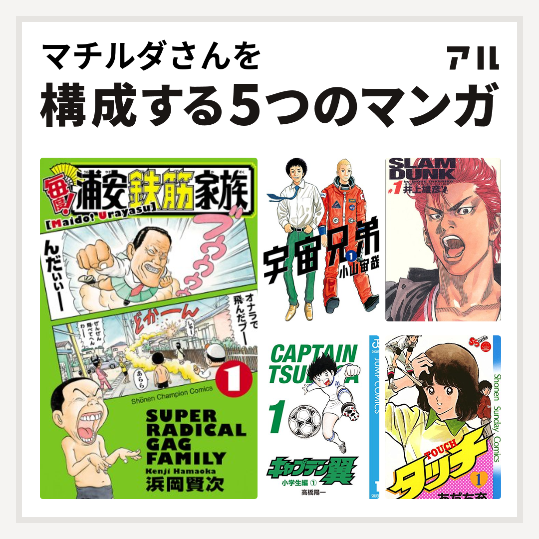 マチルダさんを構成するマンガは毎度 浦安鉄筋家族 宇宙兄弟 Slam Dunk スラムダンク 完全版 キャプテン翼 タッチ 私を構成する5つの マンガ アル