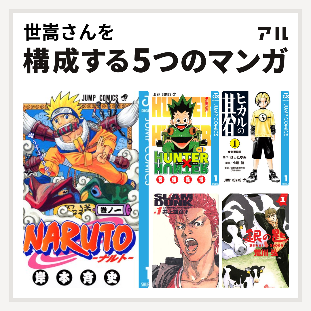 世嵩さんを構成するマンガはnaruto ナルト Hunter Hunter ヒカルの碁 Slam Dunk スラムダンク 完全版 銀の匙 Silver Spoon 私を構成する5つのマンガ アル