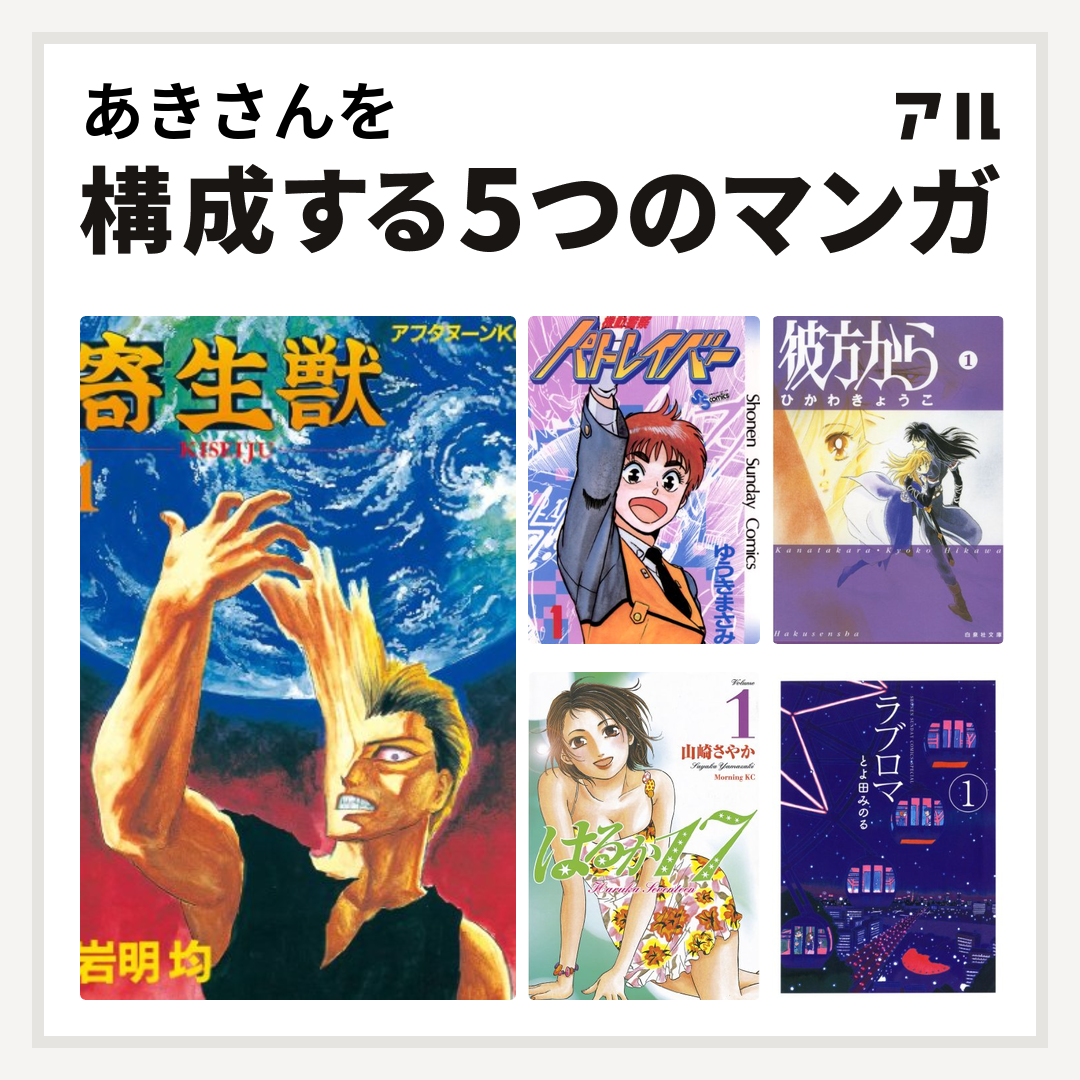 あきさんを構成するマンガは寄生獣 機動警察パトレイバー 彼方から はるか17 ラブロマ 私を構成する5つのマンガ アル