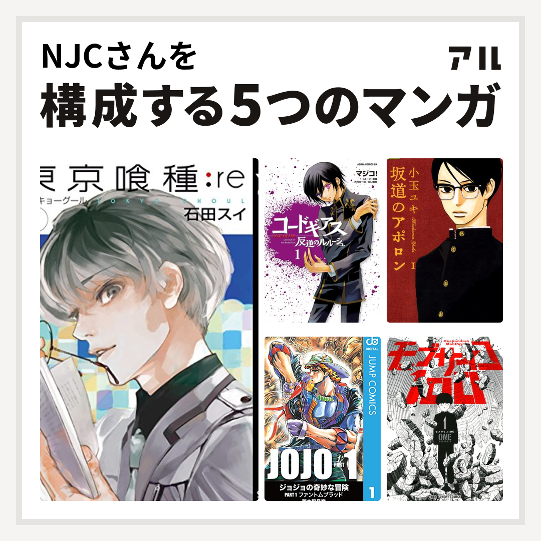 Njcさんを構成するマンガは東京喰種トーキョーグール Re コードギアス 反逆のルルーシュ 坂道のアポロン モブサイコ100 私を構成する5つのマンガ アル
